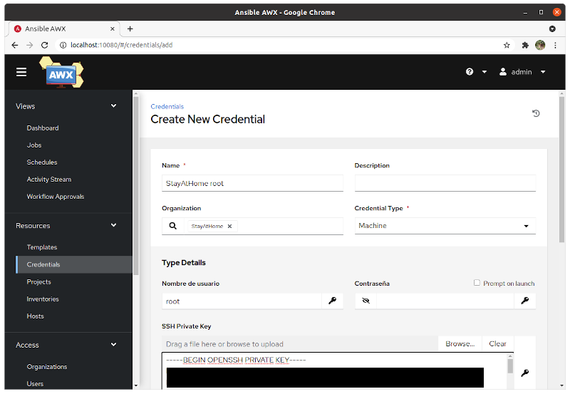 awx interface credentials