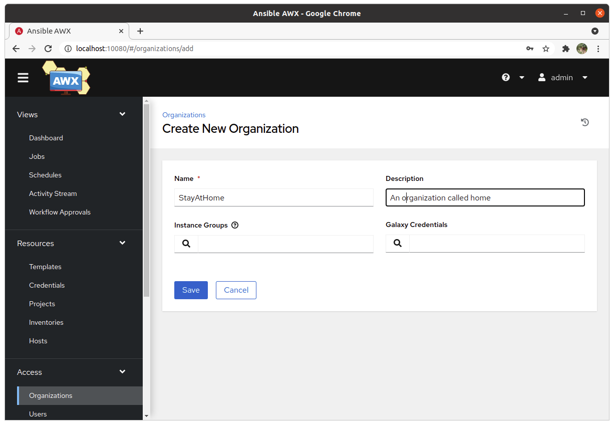 awx interface organization