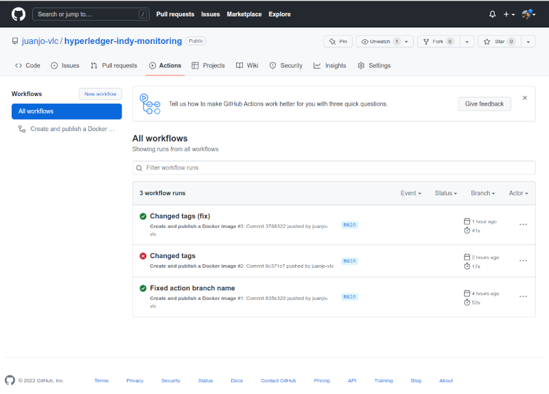 github actions screen